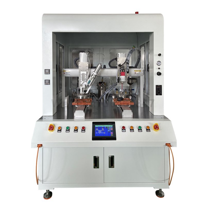Floor-standing double-piece automatic glue dispensing and filling machine