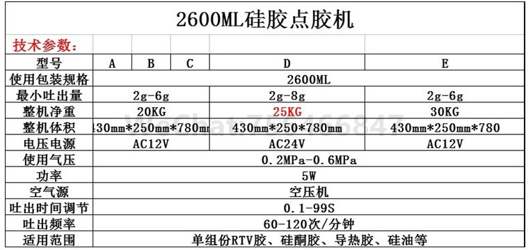 2600ML手动点胶机设备参数